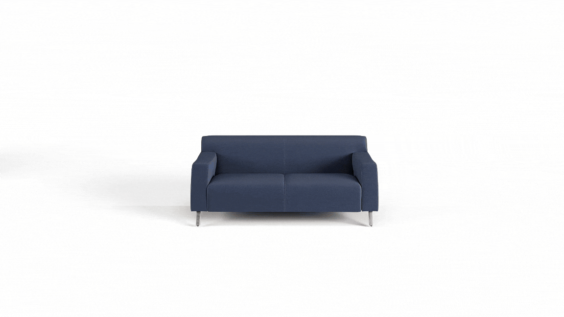 booth designs with blue loveseat